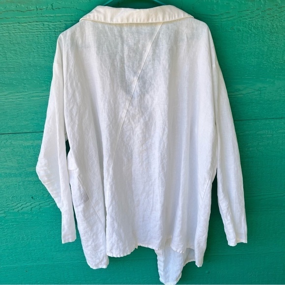 AAKASHA LINEN ARTSY LAGENLOOK WHITE BUTTON DOWN ASYMMETRICAL TUNIC SIZE LARGE - Picture 11 of 13